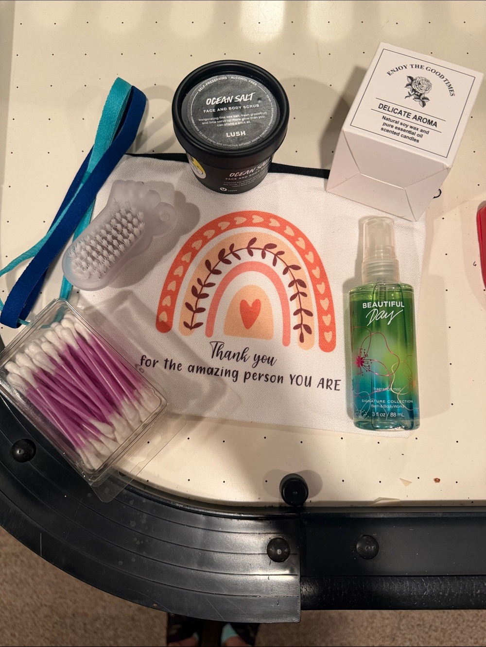Girls Self Care Kit - Body Mist, Rainbow Gift Pouch, Candle, Pedi Brush Qtips